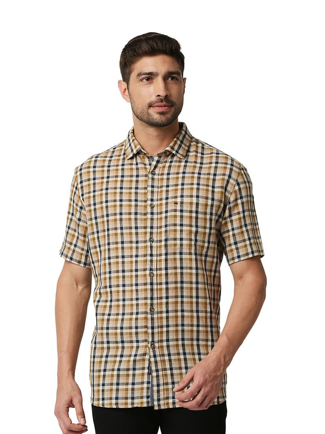 

Basics Slim Fit Opaque Tartan Checked Cotton Casual Shirt, Green