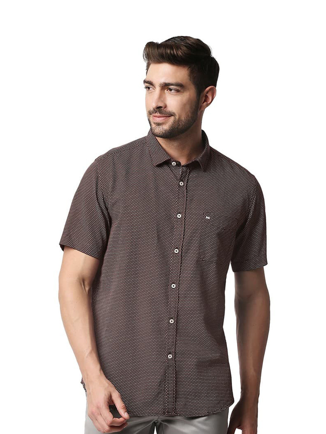 

Basics Slim Fit Polka Dots Printed Cotton Casual Shirt, Brown