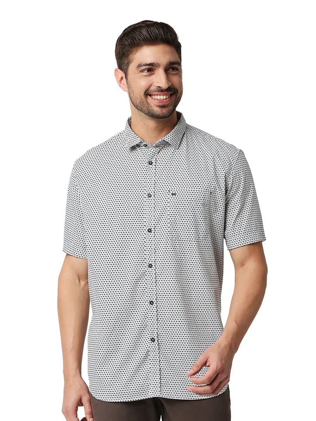 

Basics Micro Ditsy Printed Slim Fit Opaque Casual Shirt, Grey