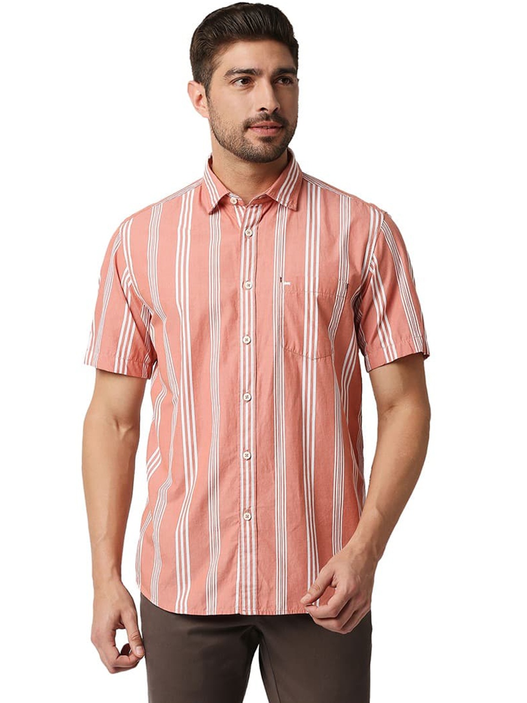 

Basics Slim Fit Striped Cotton Casual Shirt, Orange