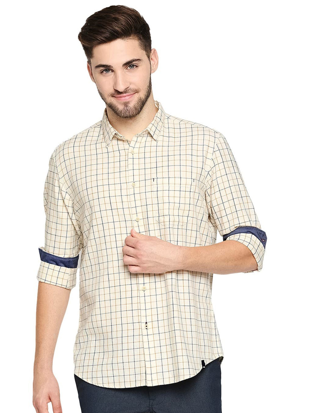 

Basics Slim Fit Opaque Checked Cotton Casual Shirt, Green