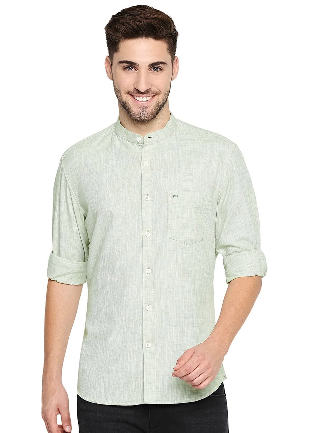 

Basics Slim Fit Opaque Cotton Casual Shirt, Green