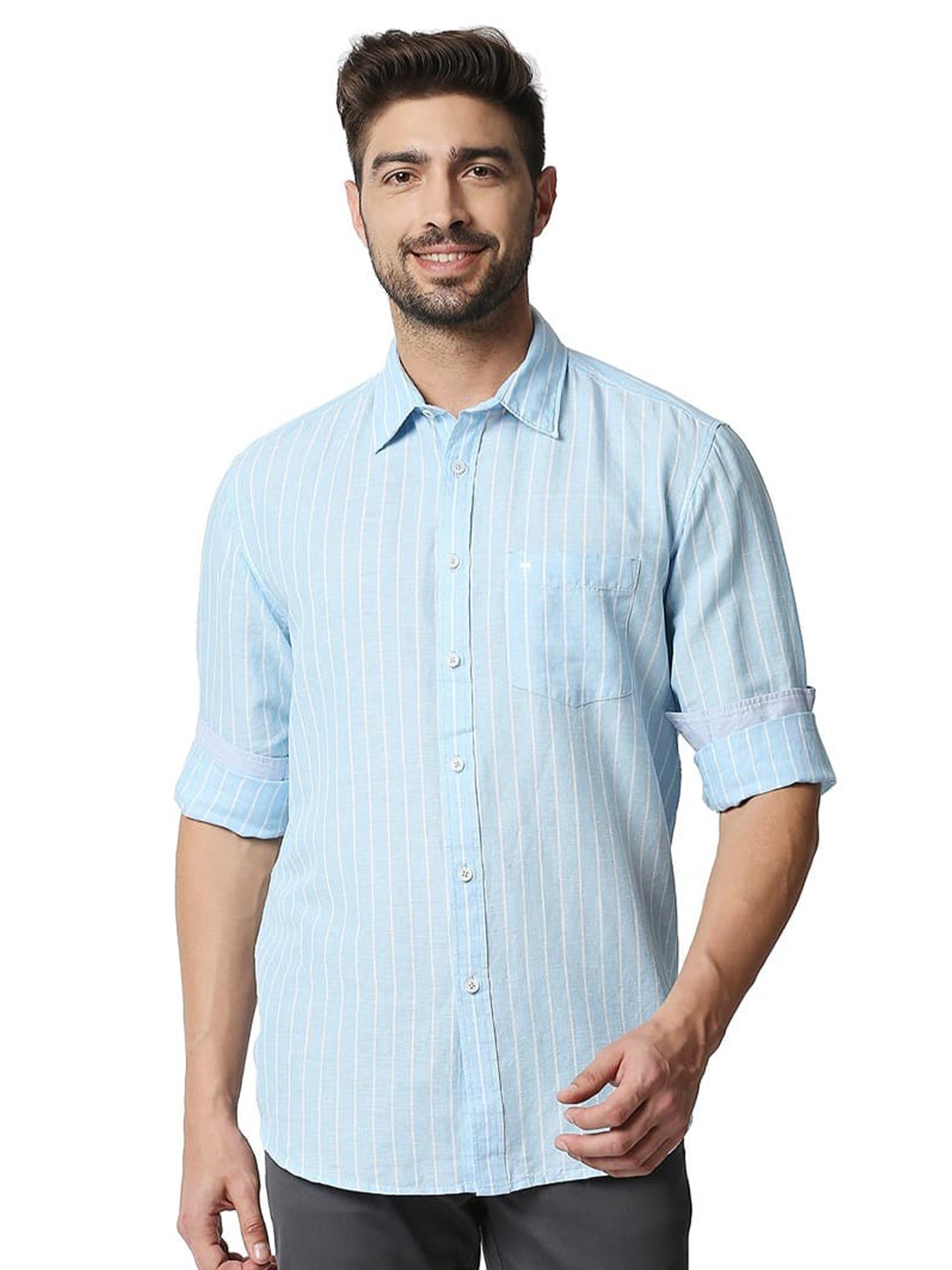 

Basics Blue Slim Fit Opaque Casual Cotton Shirt