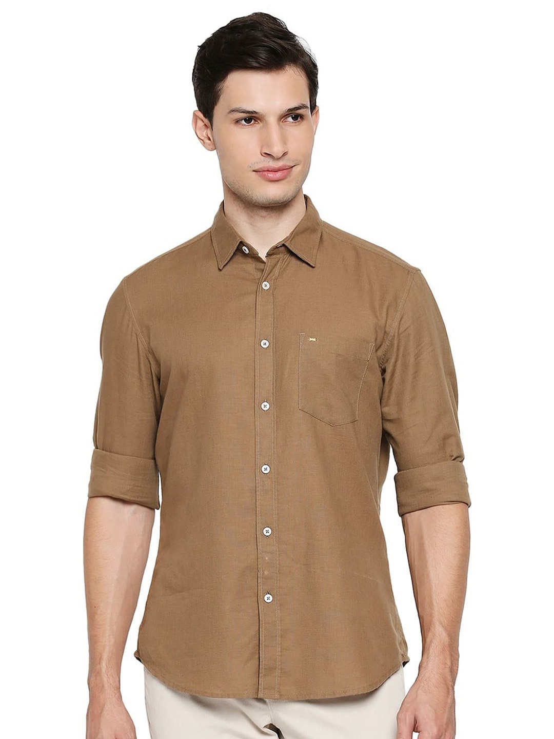 

Basics Slim Fit Cotton Opaque Casual Shirt, Brown