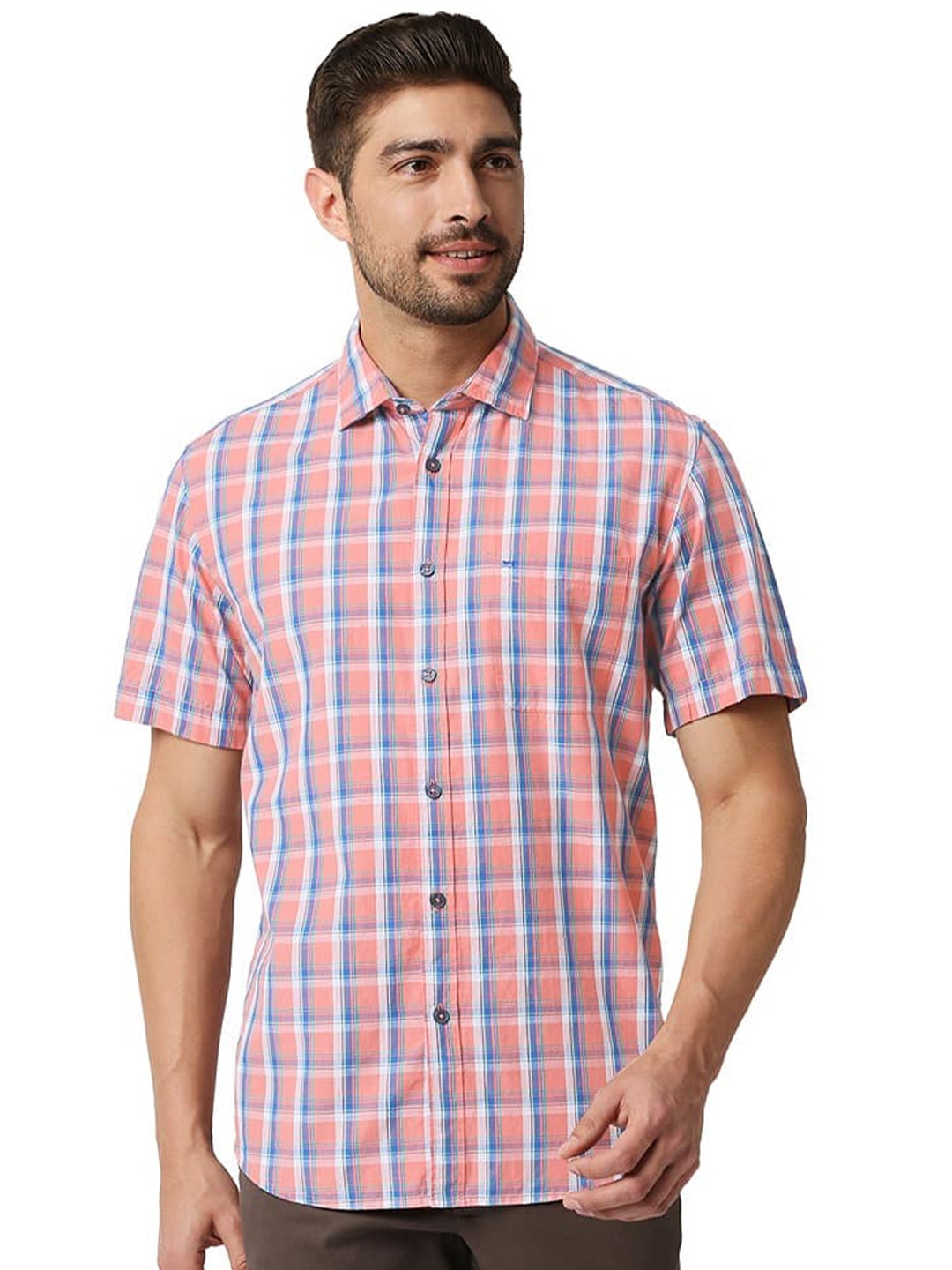 

Basics Slim Fit Tartan Checked Cotton Casual Shirt, Pink