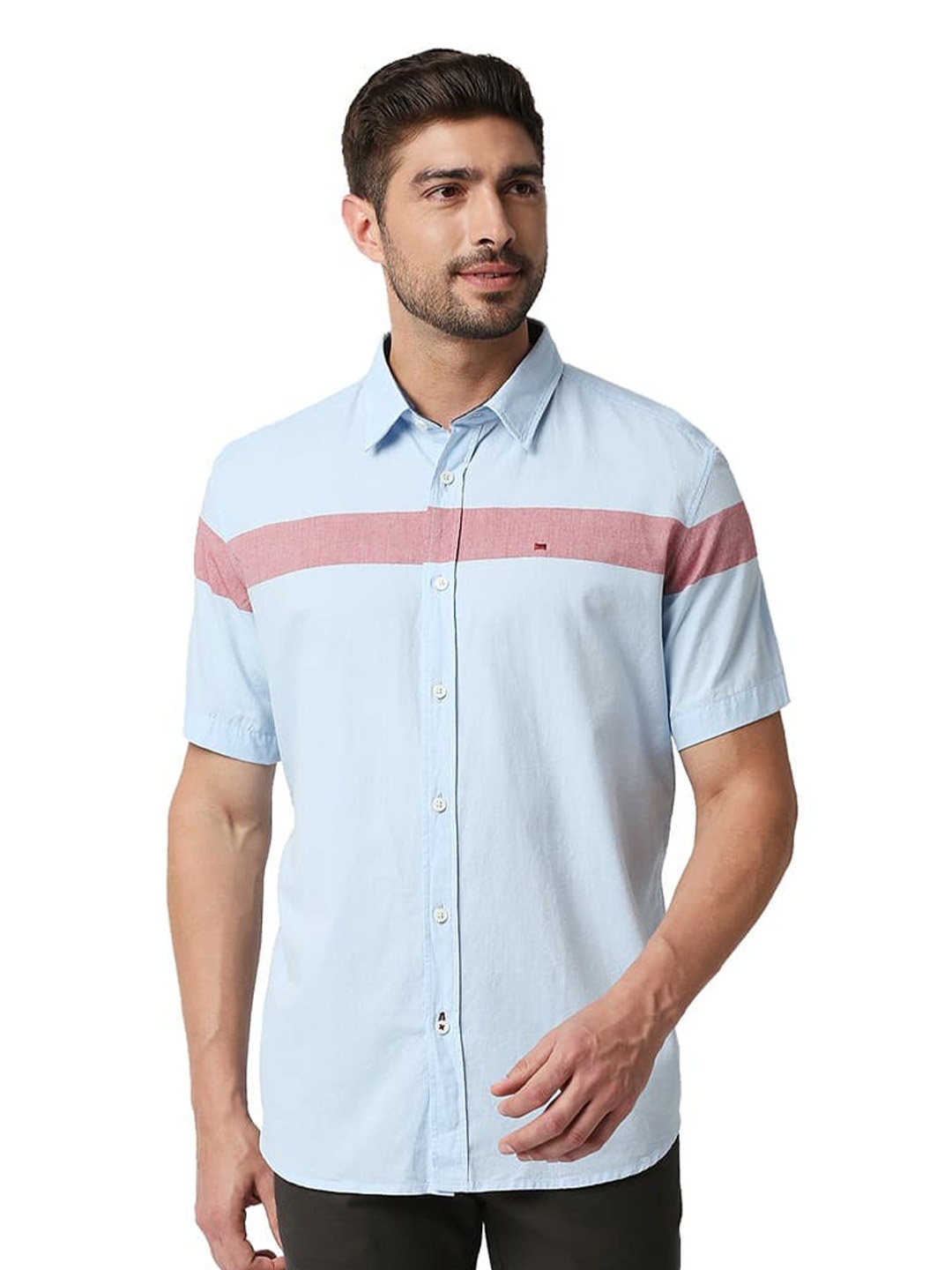 

Basics Slim Fit Striped Opaque Cotton Casual Shirt, Blue