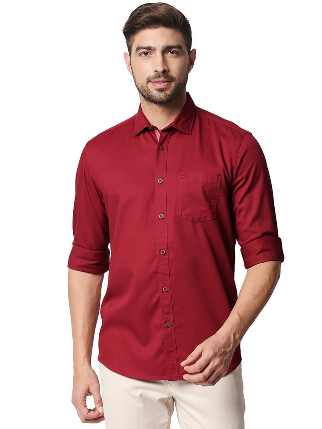 

Basics Cotton Slim Fit Opaque Casual Shirt, Red