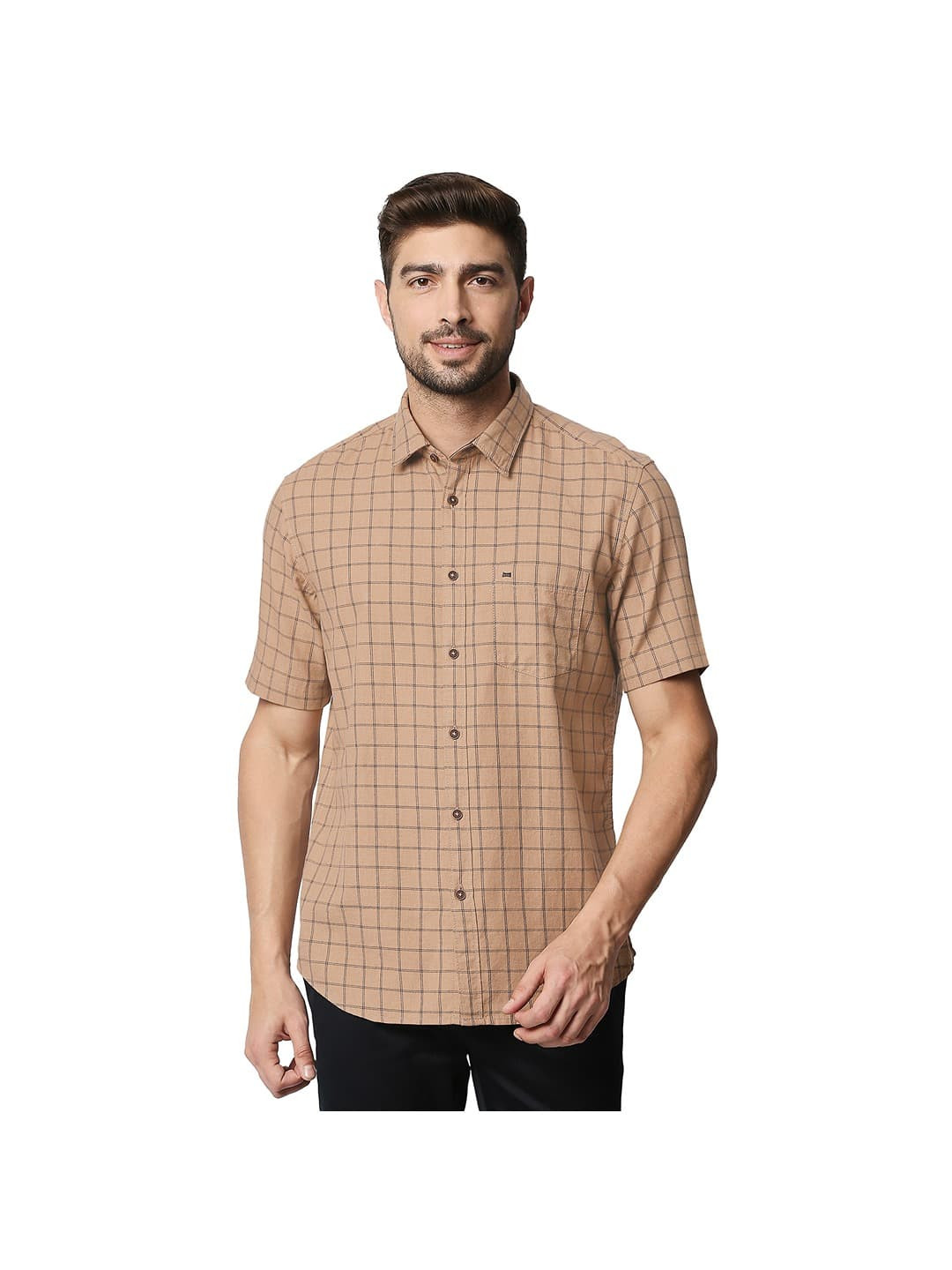 

Basics Slim Fit Checked Cotton Casual Shirt, Brown