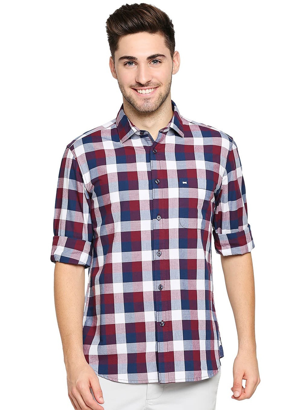 

Basics Slim Fit Cotton Opaque Checked Casual Shirt, Pink