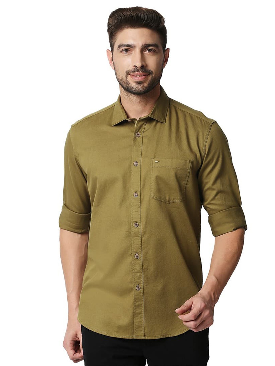 

Basics Slim Fit Cotton Casual Shirt, Green