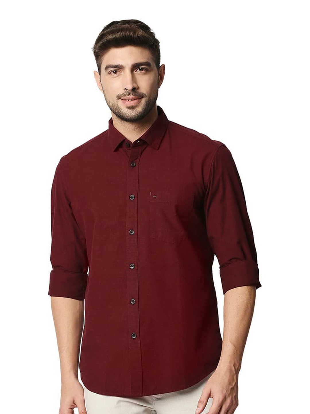 

Basics Slim Fit Opaque Cotton Casual Shirt, Maroon