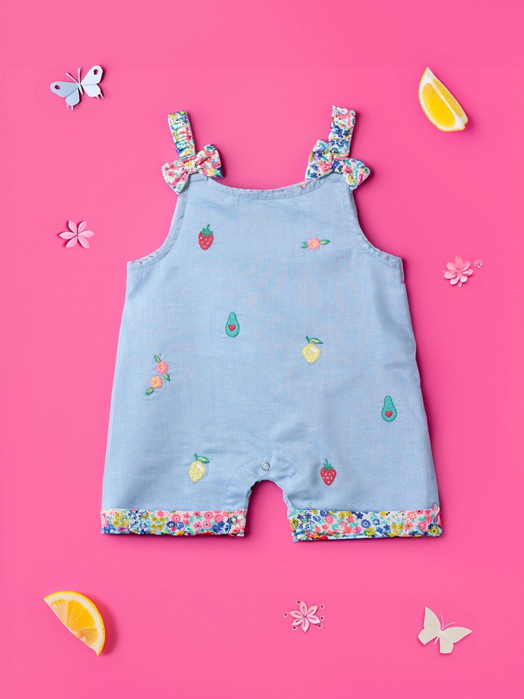 

Nauti Nati Infant Girls Embroidered Pure Cotton Rompers, Blue