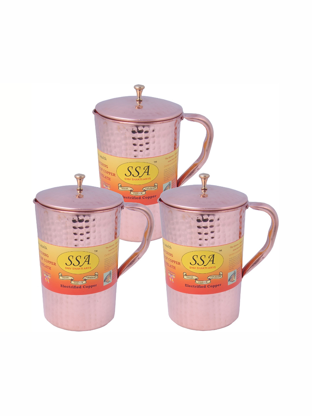 

Shivshakti Arts Brown 3 Pieces Textured Copper Easy to Clean Water Jugs 2 L