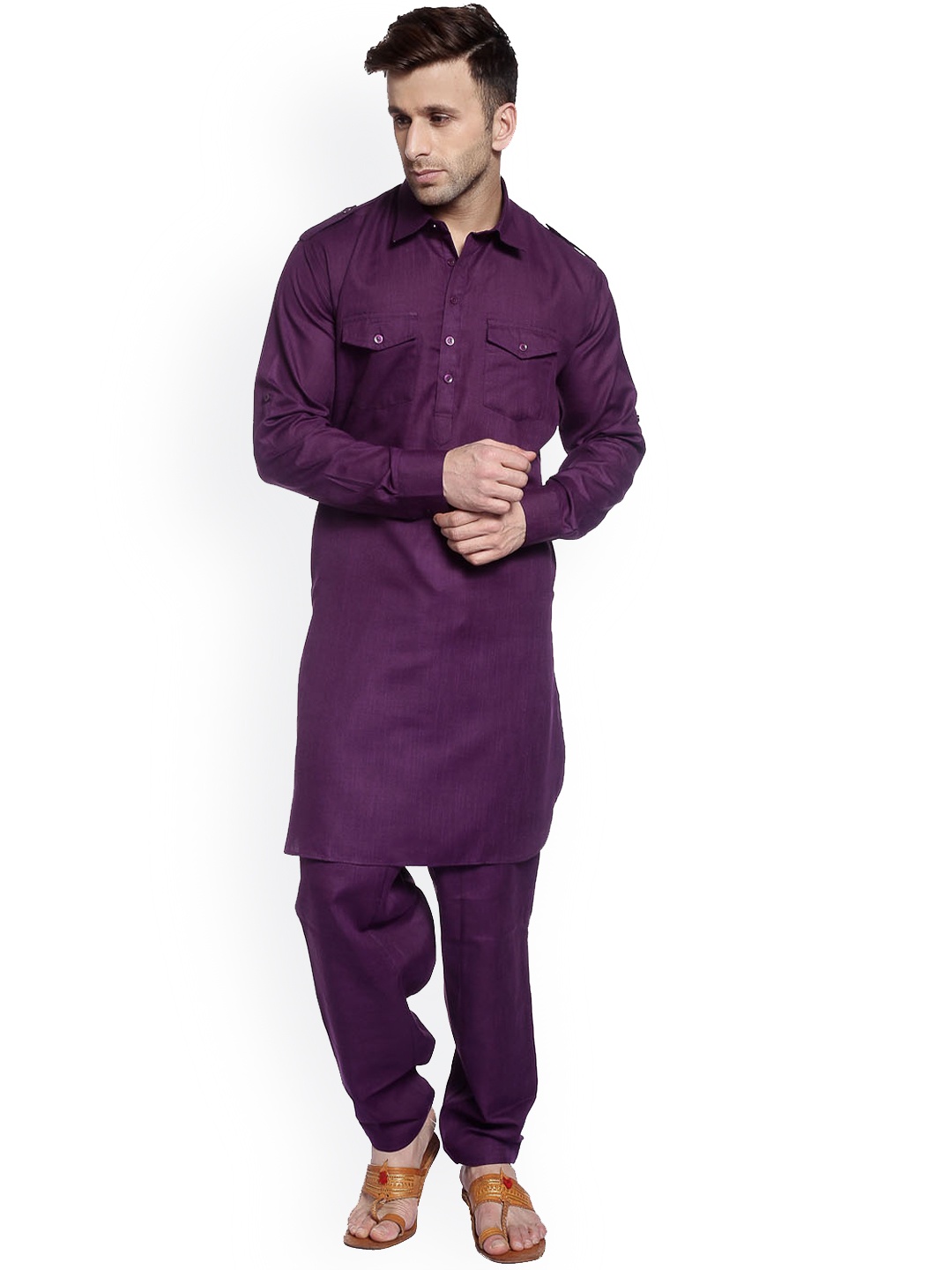 

Hangup Men Purple Solid Kurta with Trousers