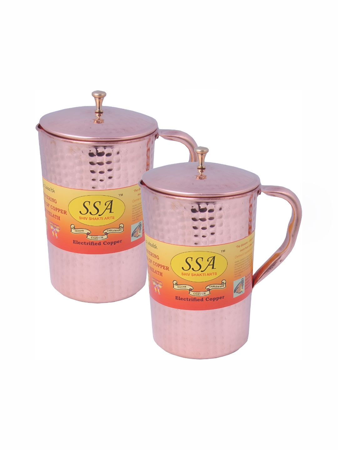 

Shivshakti Arts Brown 2 Pieces Textured Copper Easy to Clean Water Jugs 2 L