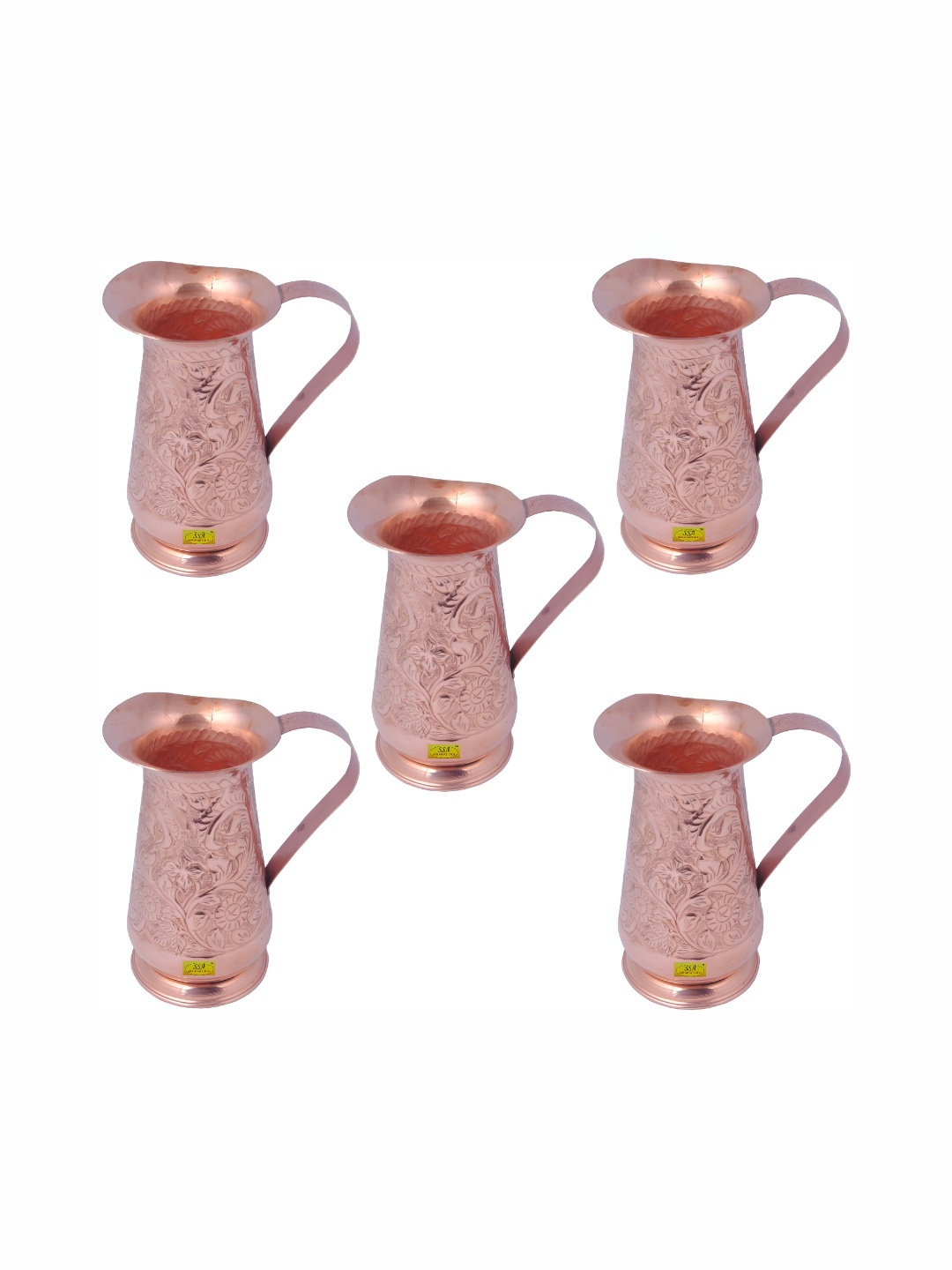 

Shivshakti Arts Copper Toned 5 Pieces Textured Copper Easy to Clean Water Jugs 1.2 L