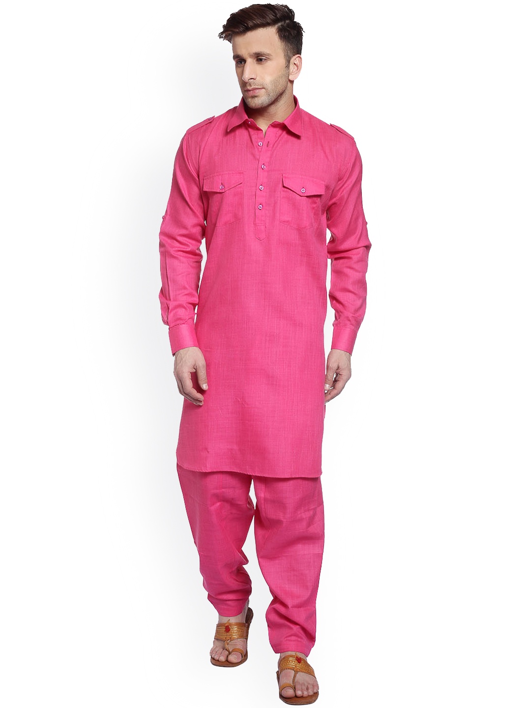 

Hangup Men Pink Solid Kurta with Trousers