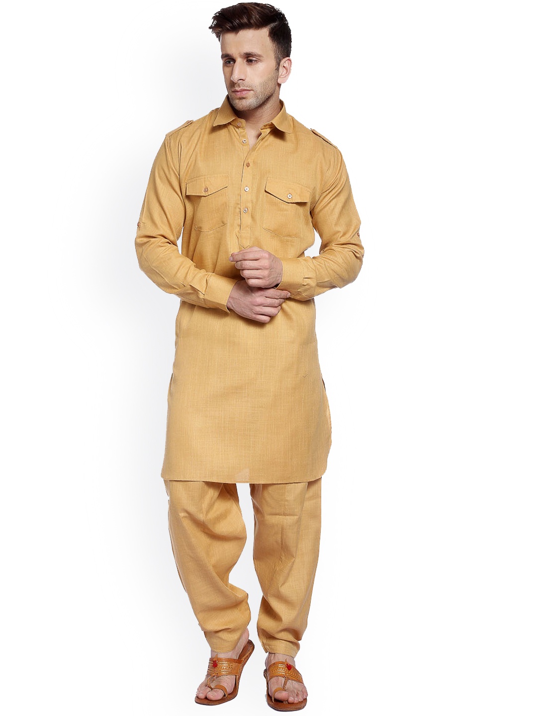 

Hangup Men Khaki Solid Kurta with Trousers