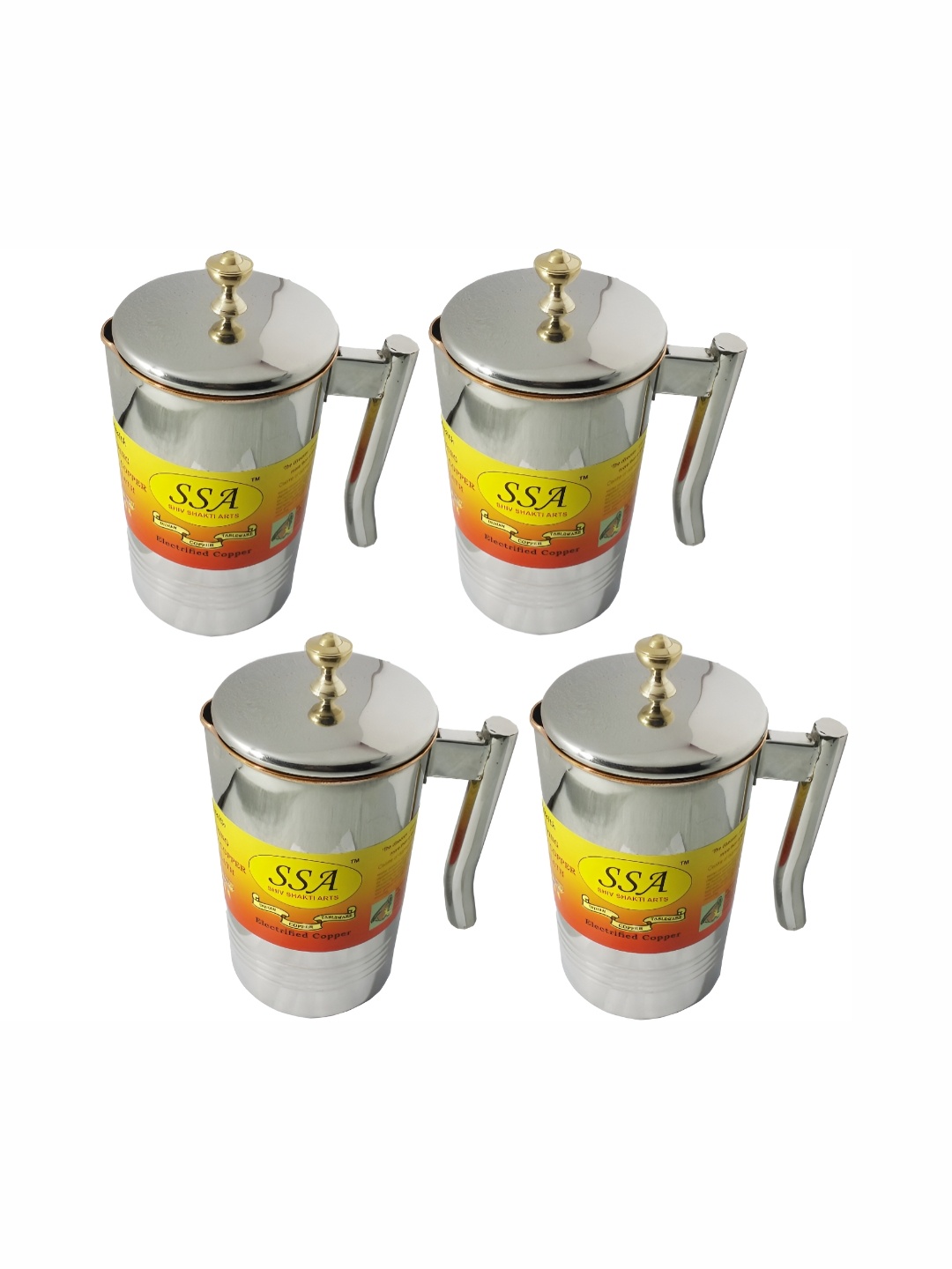 

Shivshakti Arts Silver Toned 4 Pieces Easy To Clean Copper Water Jugs 2 L Each