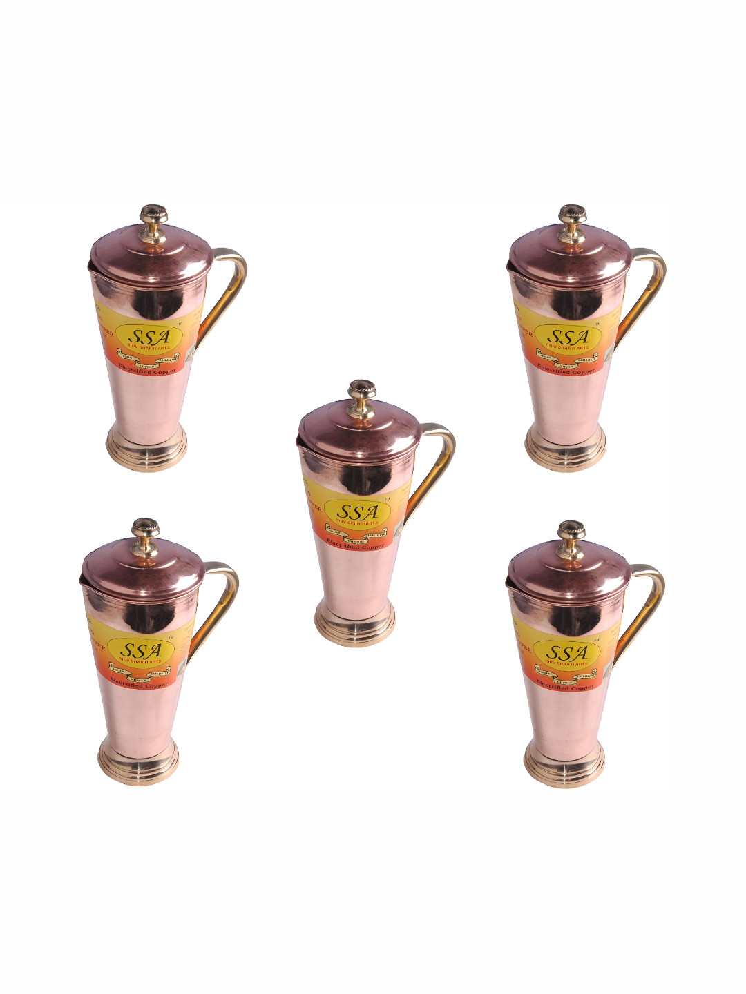 

Shivshakti Arts 5 Pieces Easy To Clean Copper Water Jugs 1.18 L Each