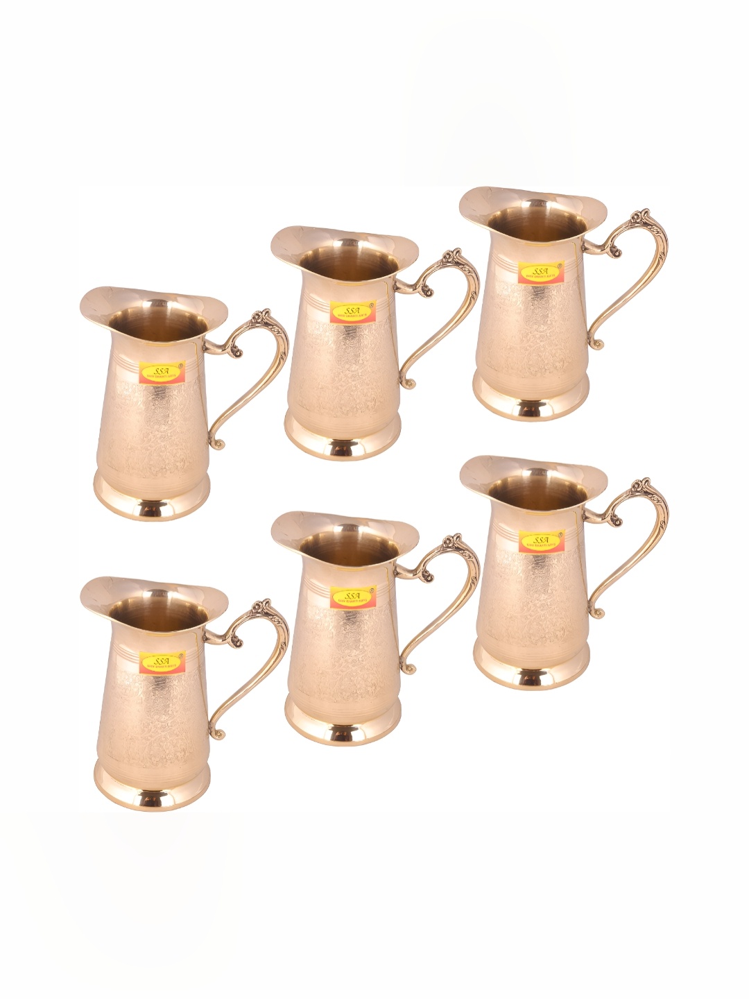 

Shivshakti Arts 6 Pieces Easy To Clean Brass Water Jugs 1 L Each, Copper