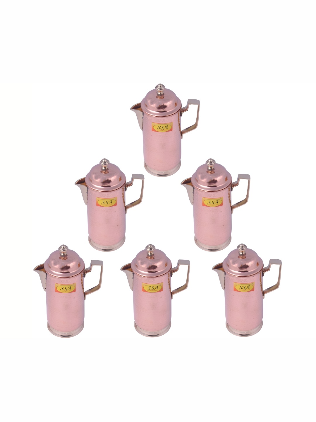 

Shivshakti Arts Brown 6 Pieces Easy to Clean Copper Water Jugs 1.25 L