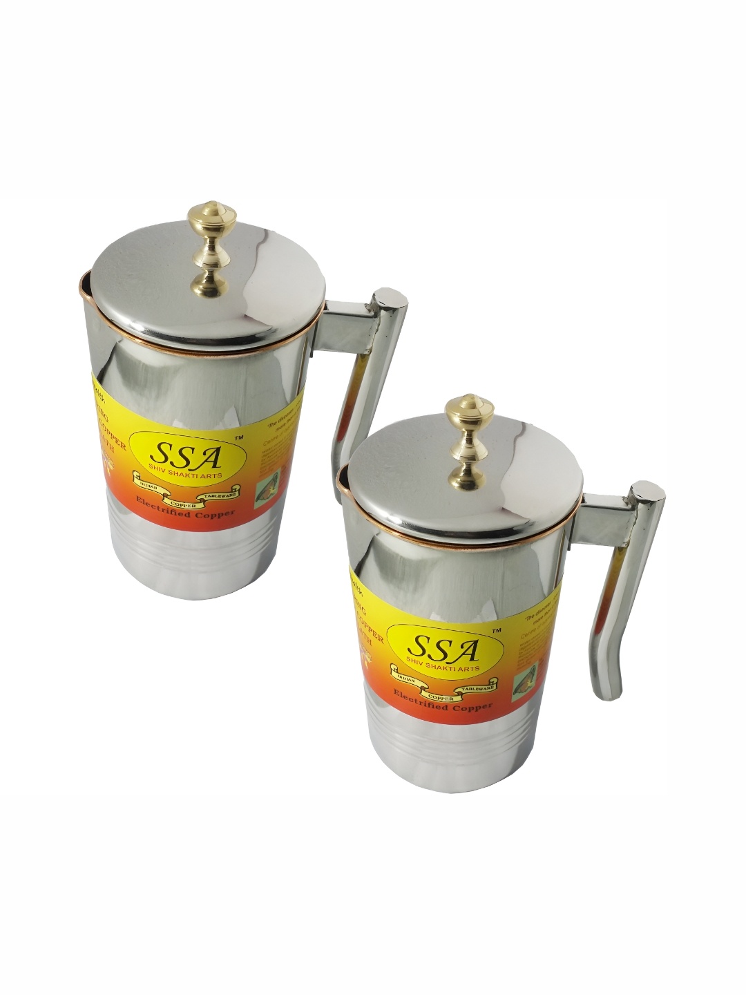 

Shivshakti Arts 2 Pieces Easy To Clean Copper Water Jugs 2 L Each, Steel