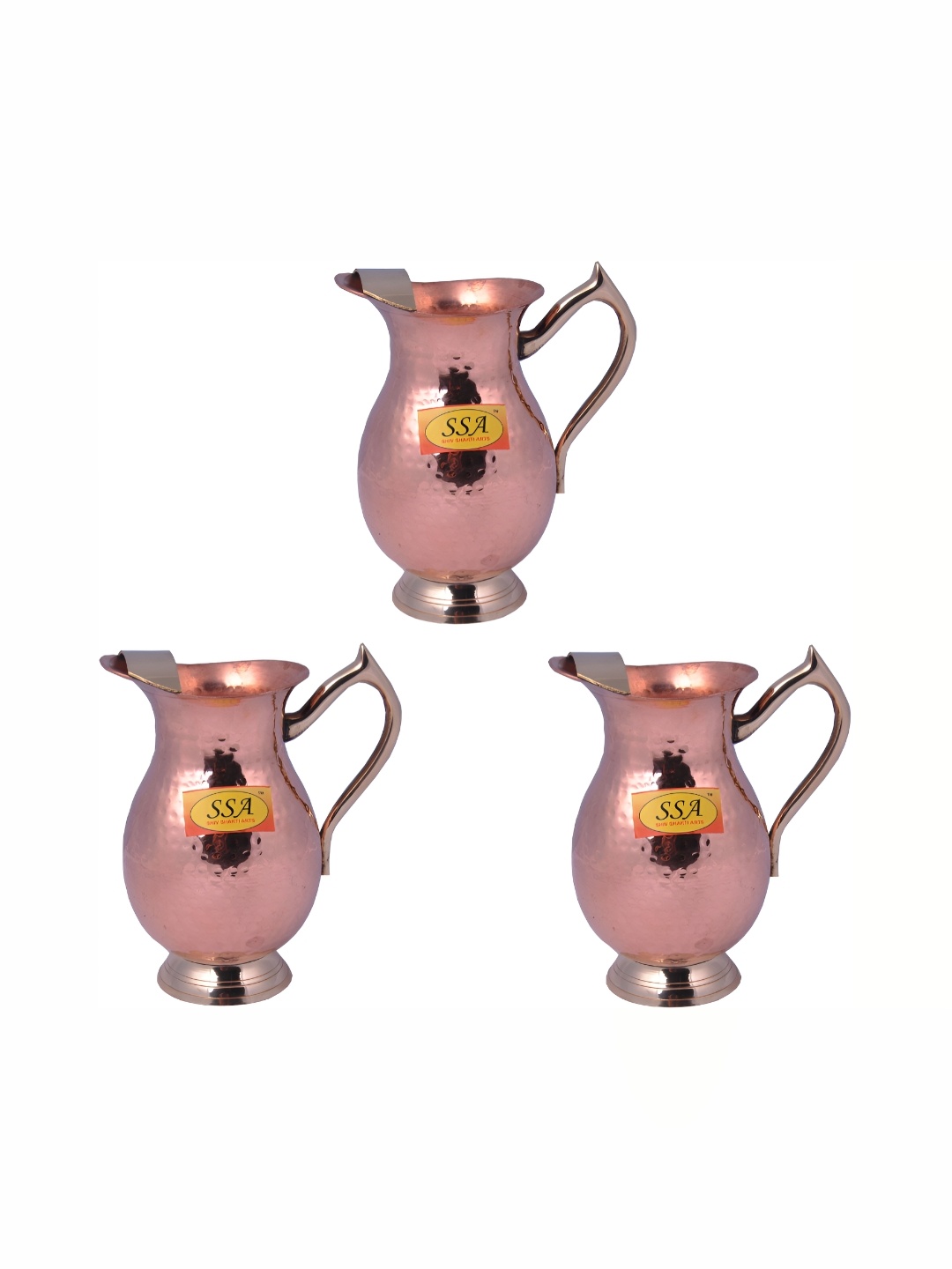 

Shivshakti Arts 3 Pieces Easy To Clean Copper Water Jugs 1.25 L Each