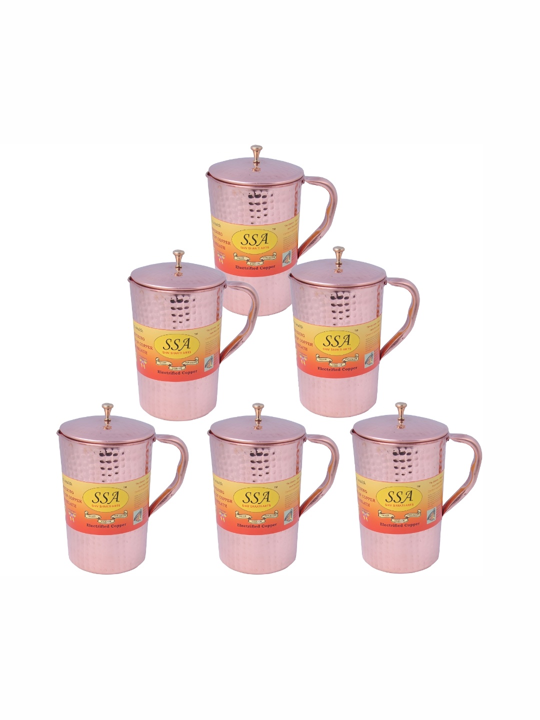 

Shivshakti Arts 6 Pieces Easy To Clean Copper Water Jugs 2 L Each