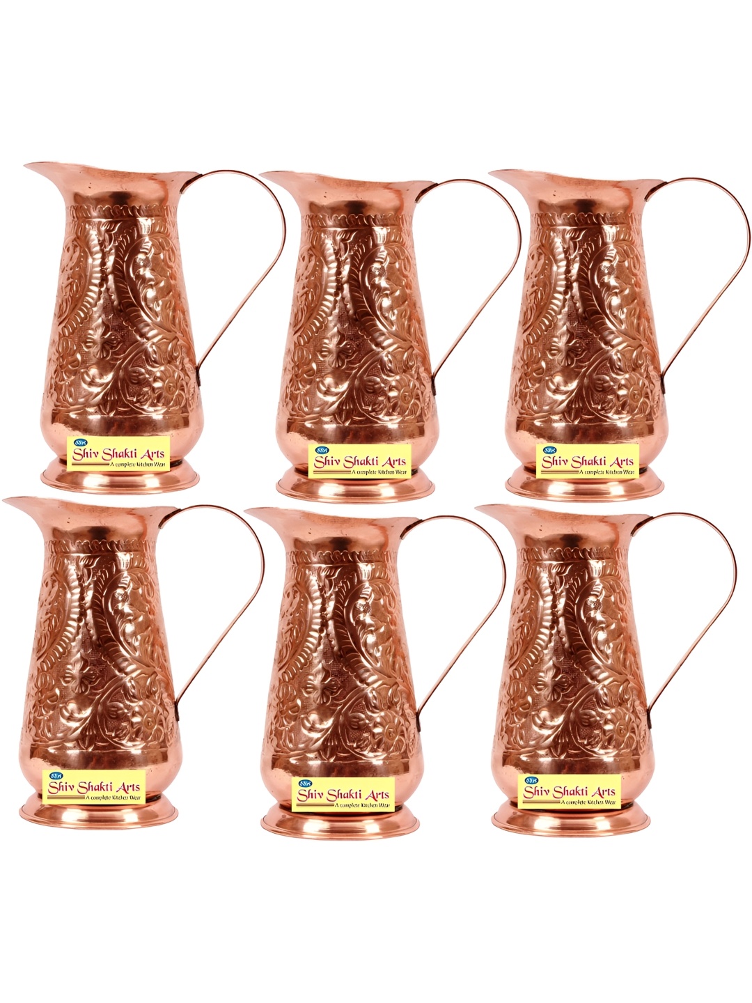 

Shivshakti Arts 6 Pieces Textured Easy To Clean Copper Water Jugs 1.2 L Each