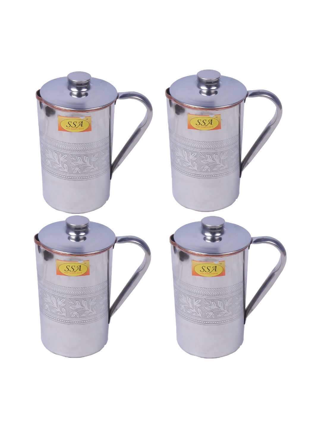 

Shivshakti Arts 4 Pieces Easy To Clean Copper Water Jugs 1.7 L Each, Steel