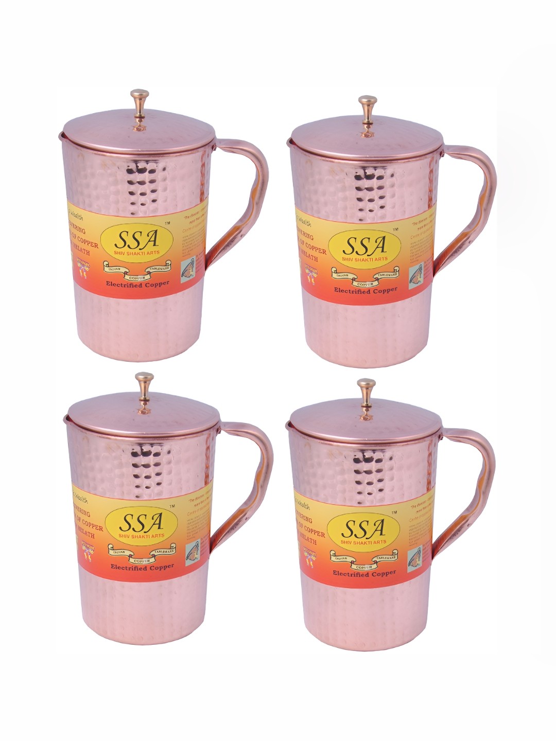 

Shivshakti Arts 4 Pieces Easy To Clean Copper Water Jugs 1 L Each