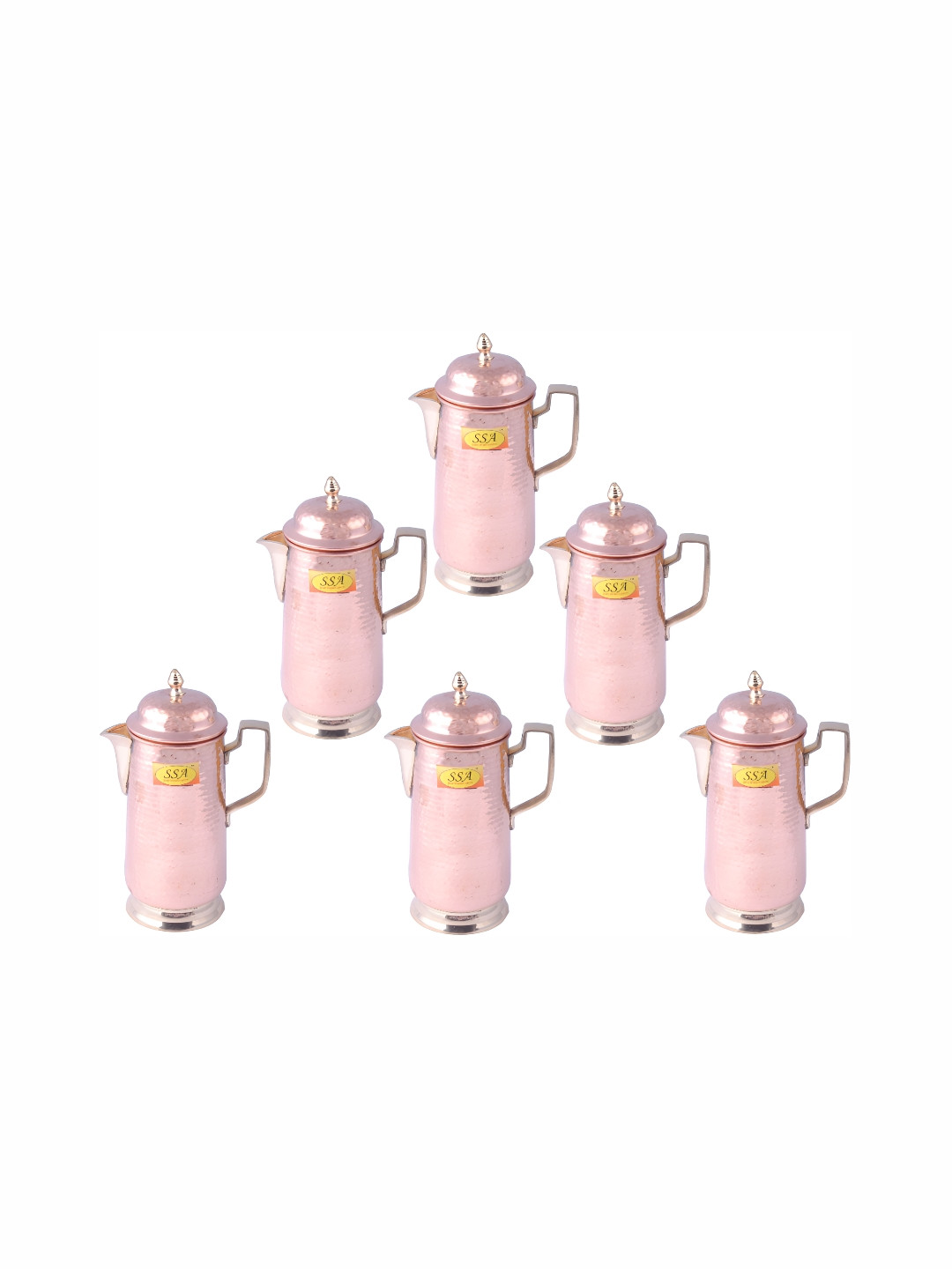 

Shivshakti Arts 6 Pieces Textured Easy To Clean Copper Water Jugs .6 L Each
