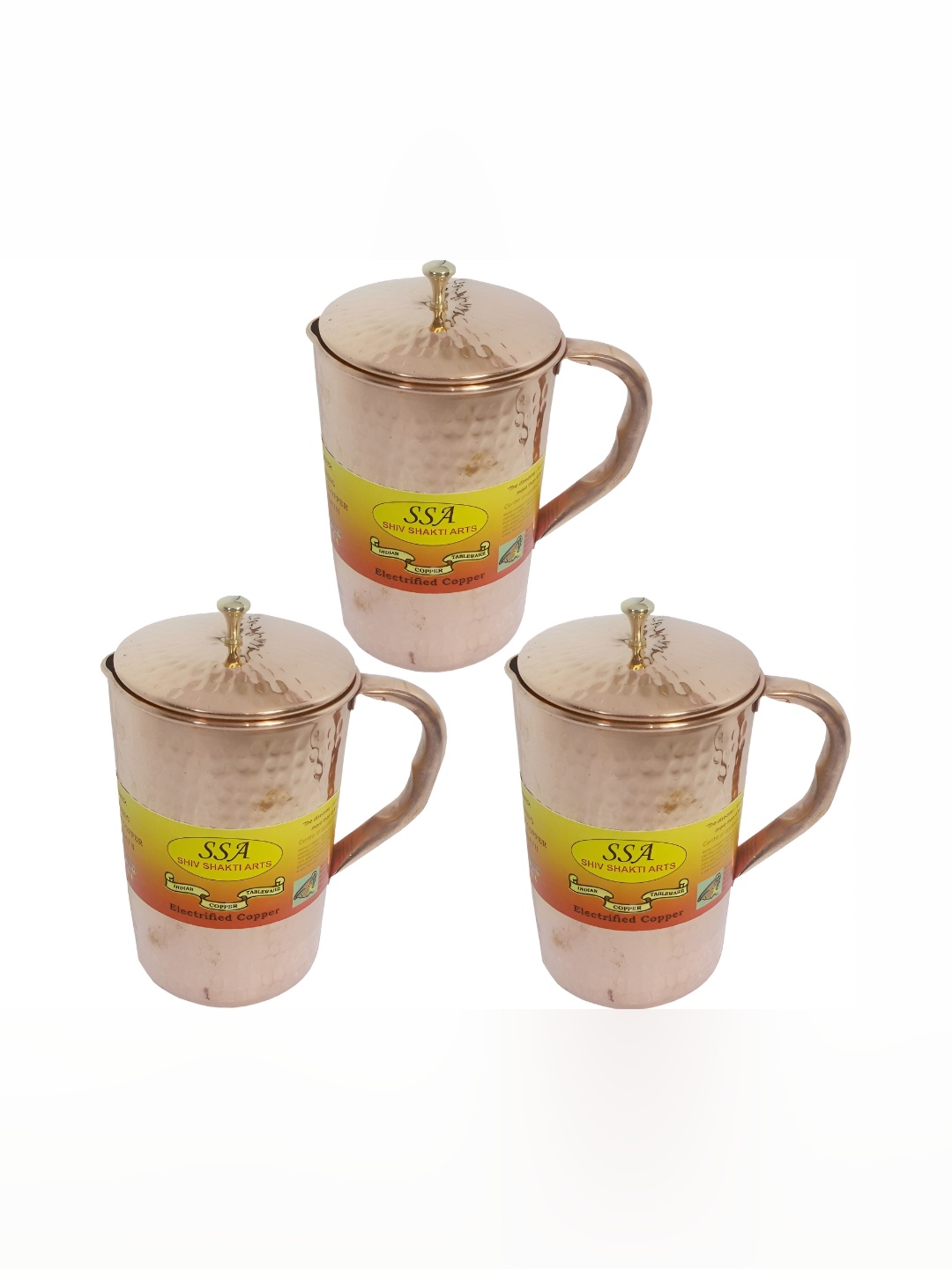 

Shivshakti Arts 3 Pieces Easy To Clean Copper Water Jugs 1.6 L Each