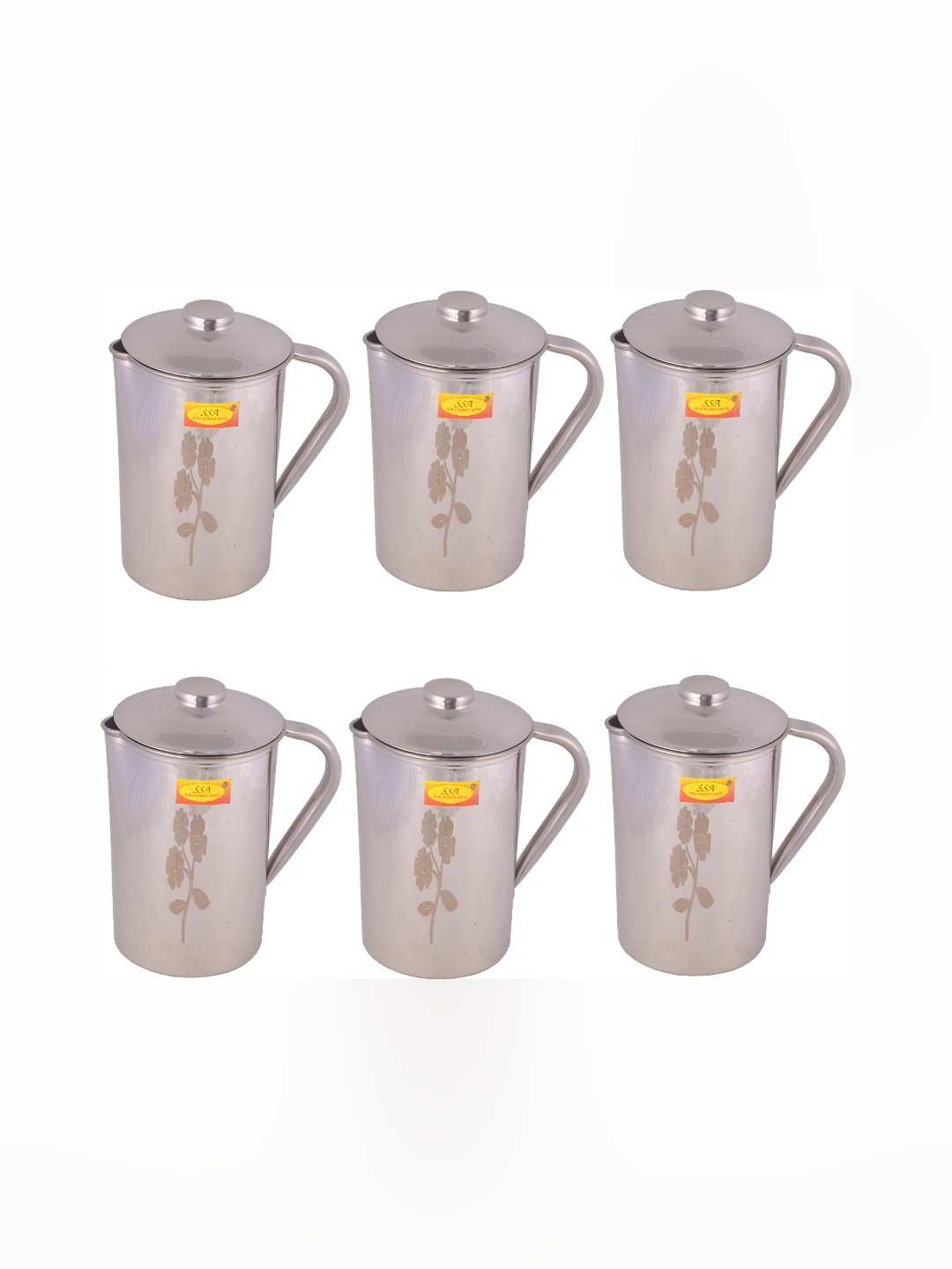 

Shivshakti Arts 6 Pieces Easy To Clean Stainless Steel Water Jugs 1.8 L Each, Silver