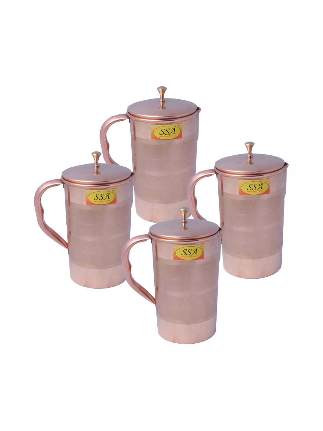 

Shivshakti Arts Copper Toned 4 Pieces Easy to Clean Copper Water Jugs 1.5 L Each