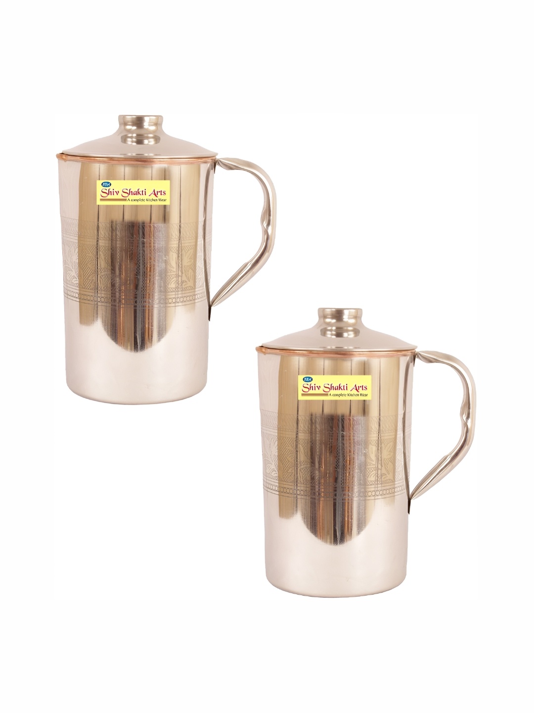 

Shivshakti Arts Steel 2 Pieces Easy to Clean Copper Water Jugs 1.7 L Each