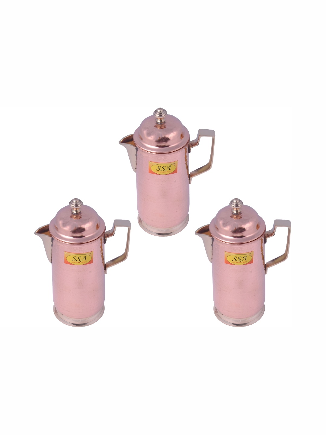 

Shivshakti Arts Copper-Toned 3 Pieces Easy to Clean Copper Water Jugs 1.25 L Each