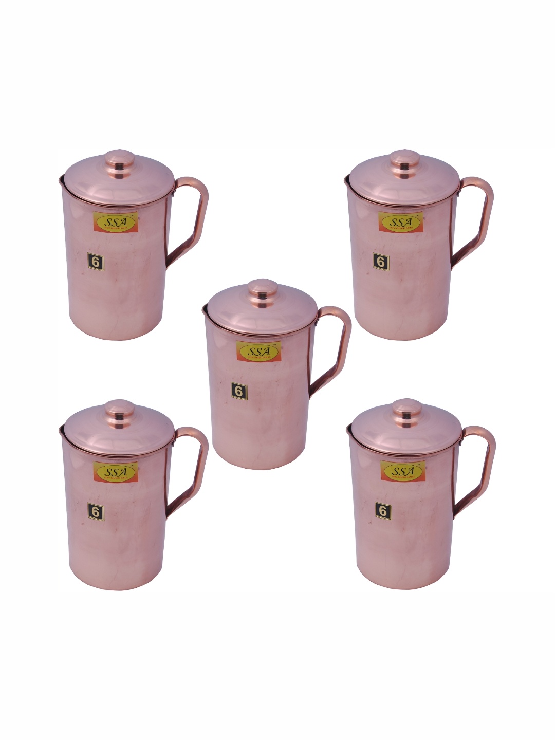 

Shivshakti Arts Copper-Toned 5 Pieces Easy to Clean Copper Water Jugs 2 L Each