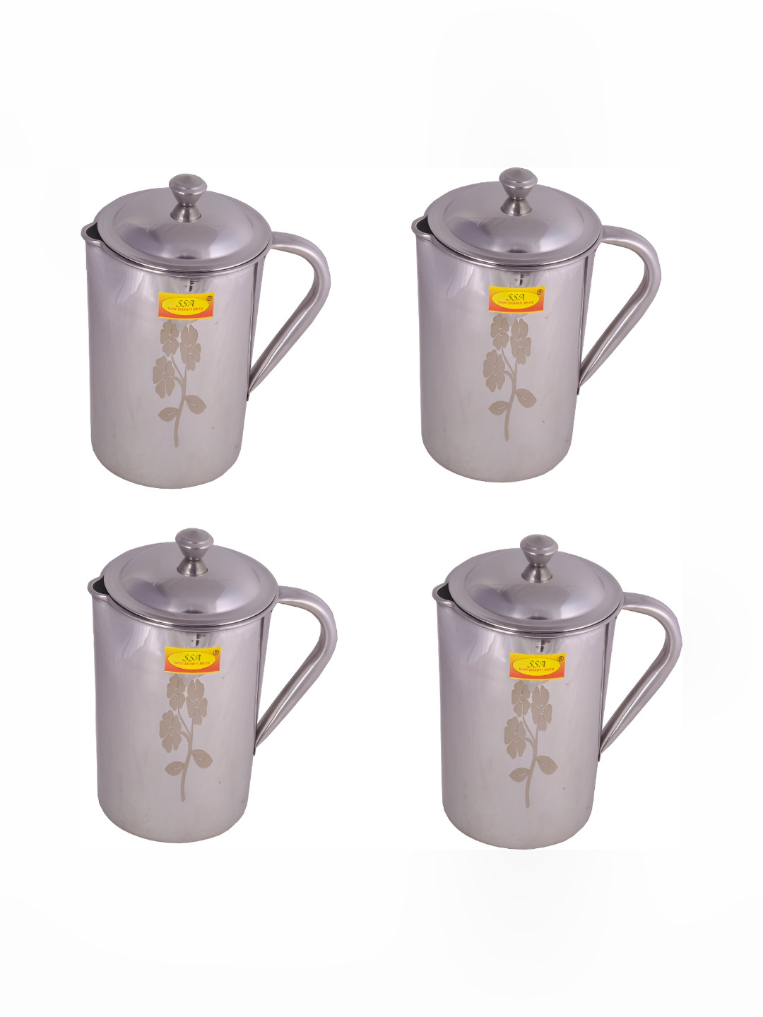 

Shivshakti Arts Silver-Toned 4 Pieces Easy to Clean Stainless Steel Water Jugs 1.85 L Each