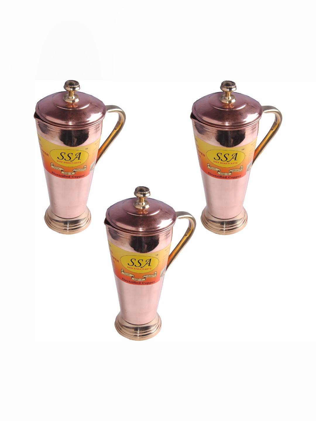 

Shivshakti Arts Copper-Toned 3 Pieces Easy to Clean Copper Water Jugs 1.18 L Each