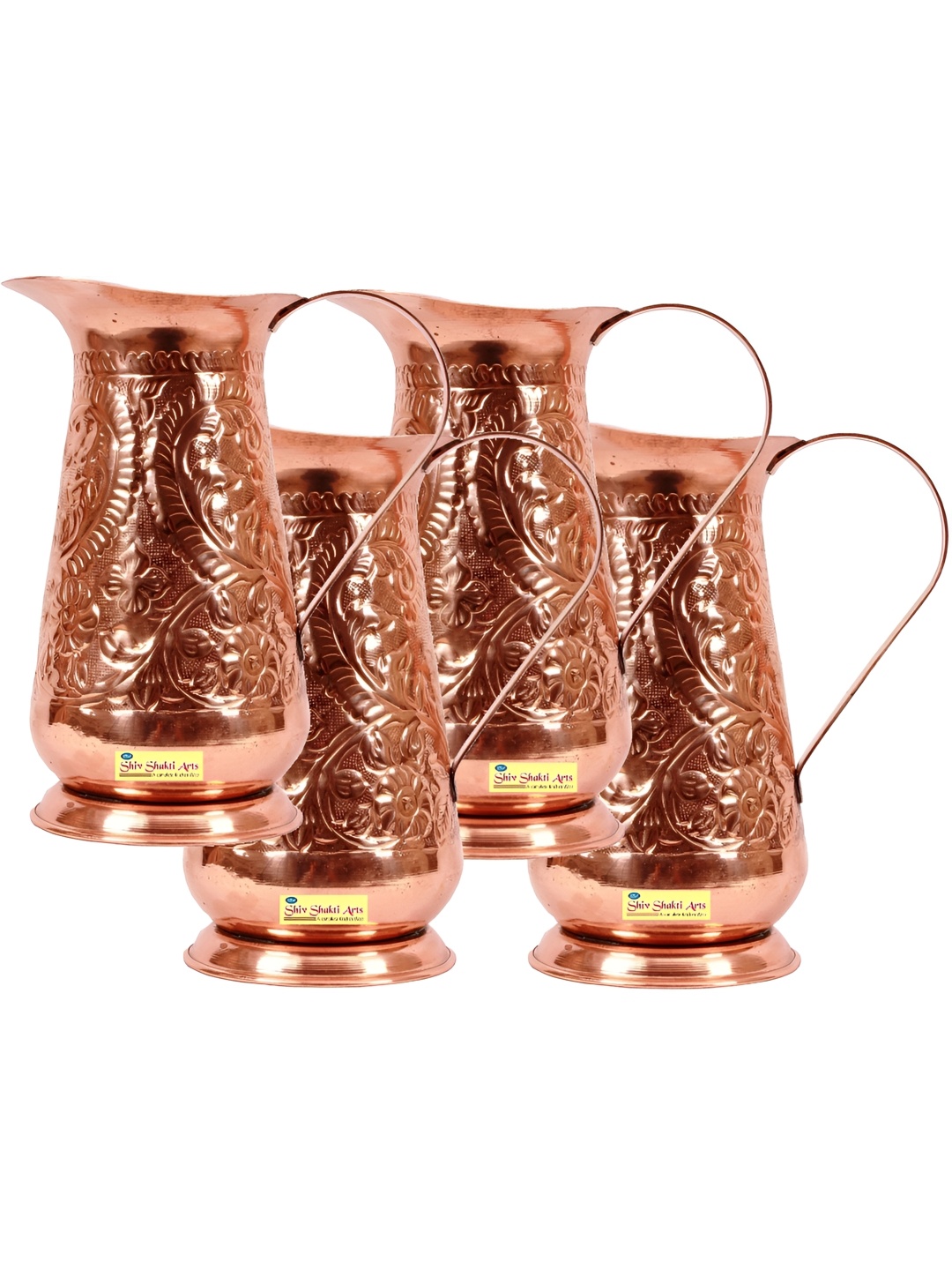 

Shivshakti Arts Copper Toned 4 Pcs Easy to Clean Copper Water Jugs 1.2 L