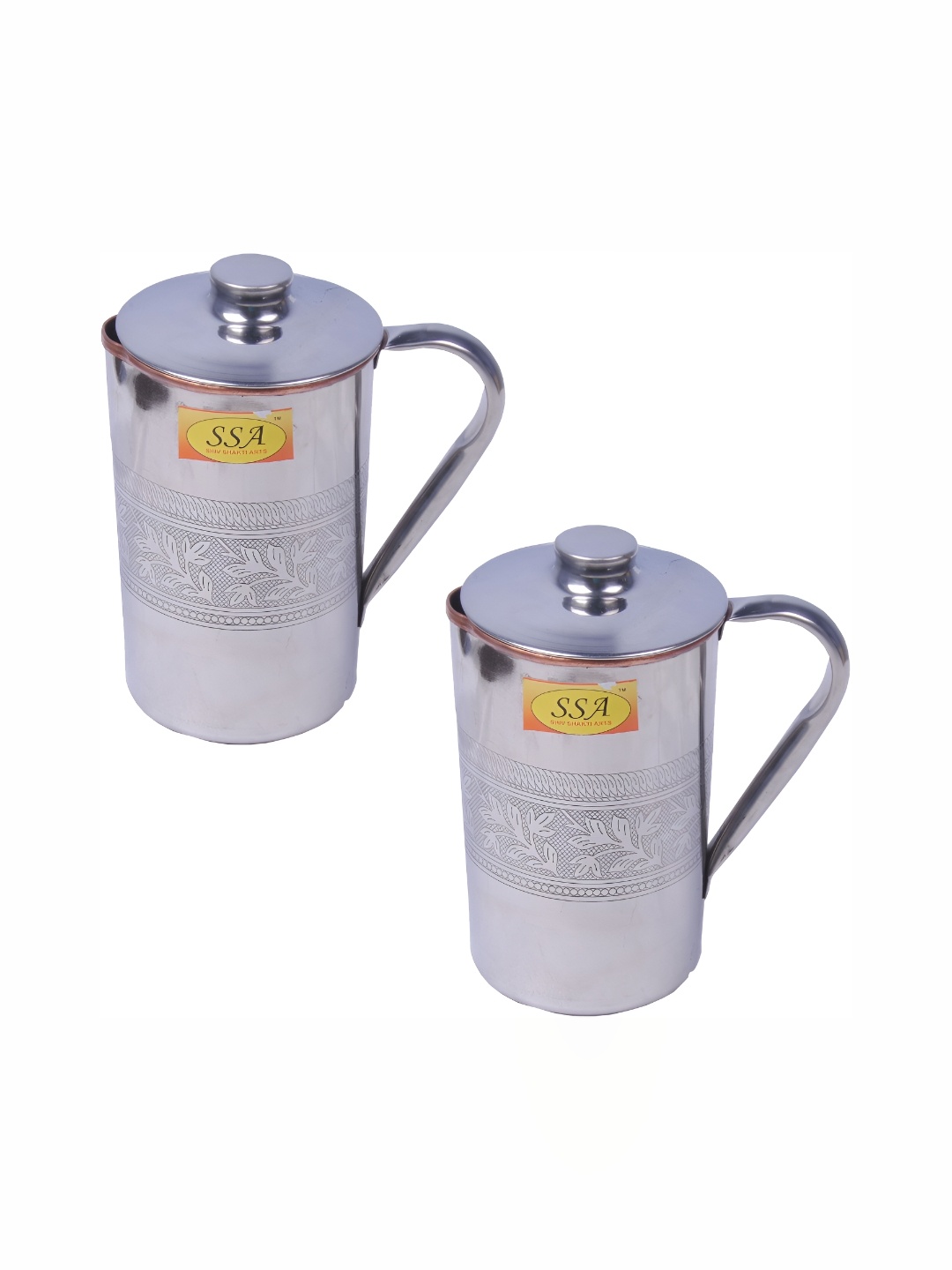 

Shivshakti Arts Silver toned 2 Pcs Easy to Clean Copper Water Jugs 1.325 L