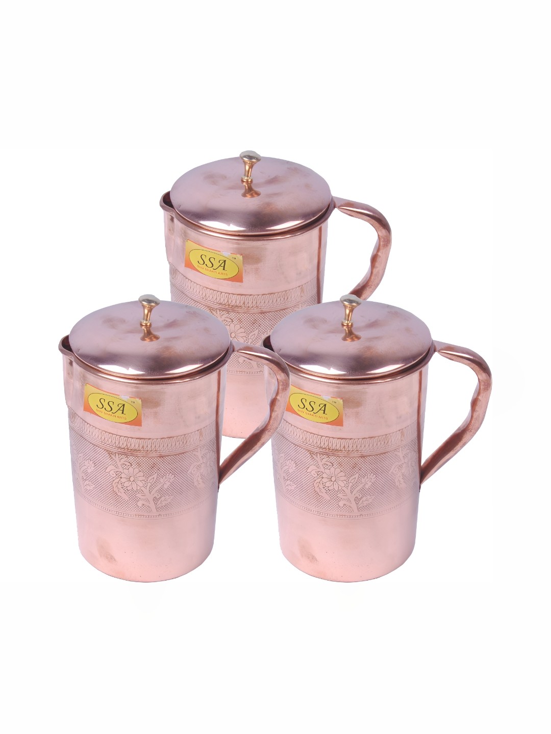 

Shivshakti Arts Copper Toned 3 Pcs Easy to Clean Copper Water Jugs 1.7 L
