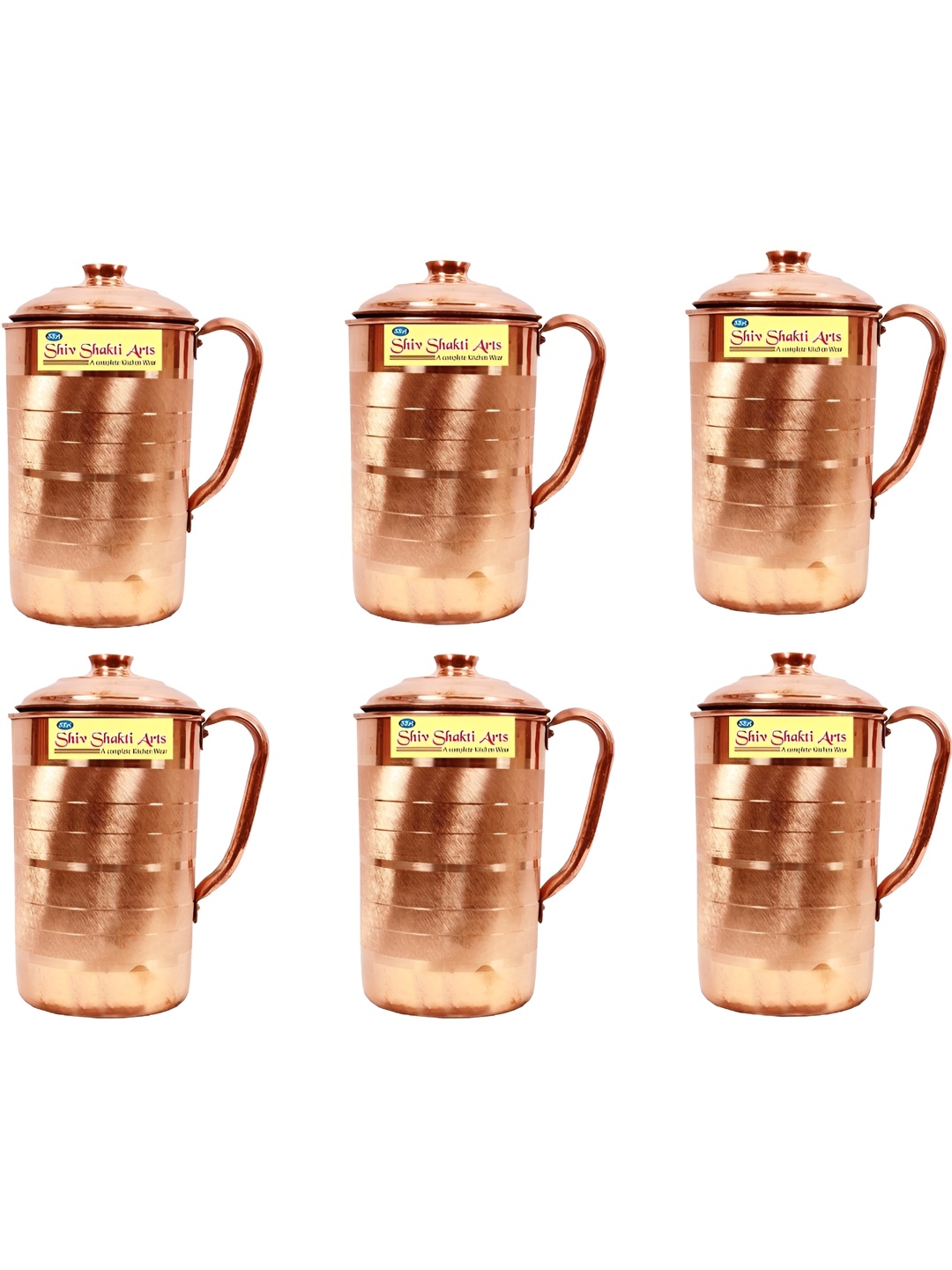 

Shivshakti Arts Copper Toned 6 Pcs Easy to Clean Copper Water Jugs 1.6 L