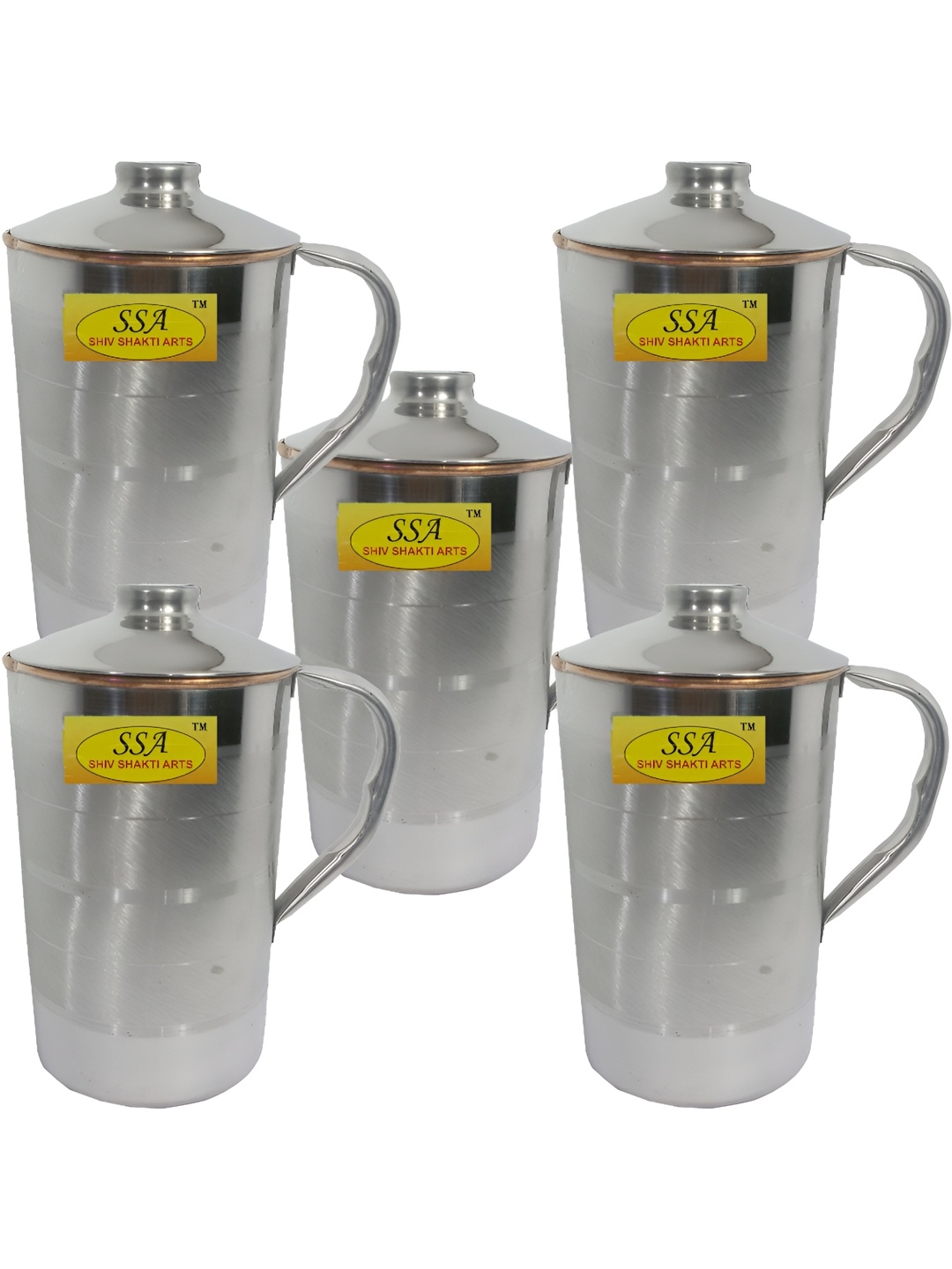 

Shivshakti Arts Silver toned 5 Pcs Easy to Clean Copper Water Jugs 1.8 L