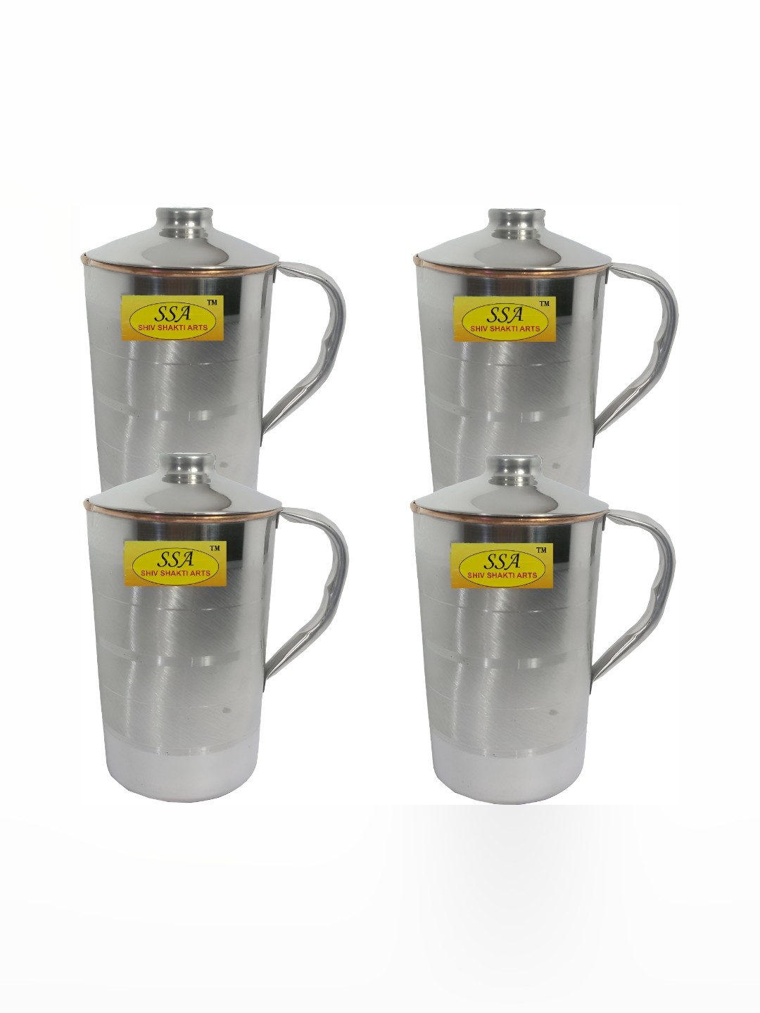 

Shivshakti Arts Silver Toned 4 Pcs Easy to Clean Copper Water Jugs 1.8 L