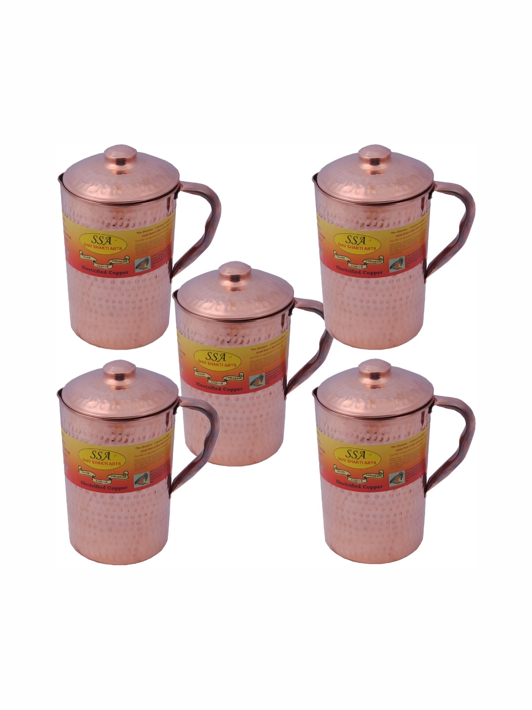

Shivshakti Arts Copper Toned 5 Pcs Easy to Clean Copper Water Jugs 2 L