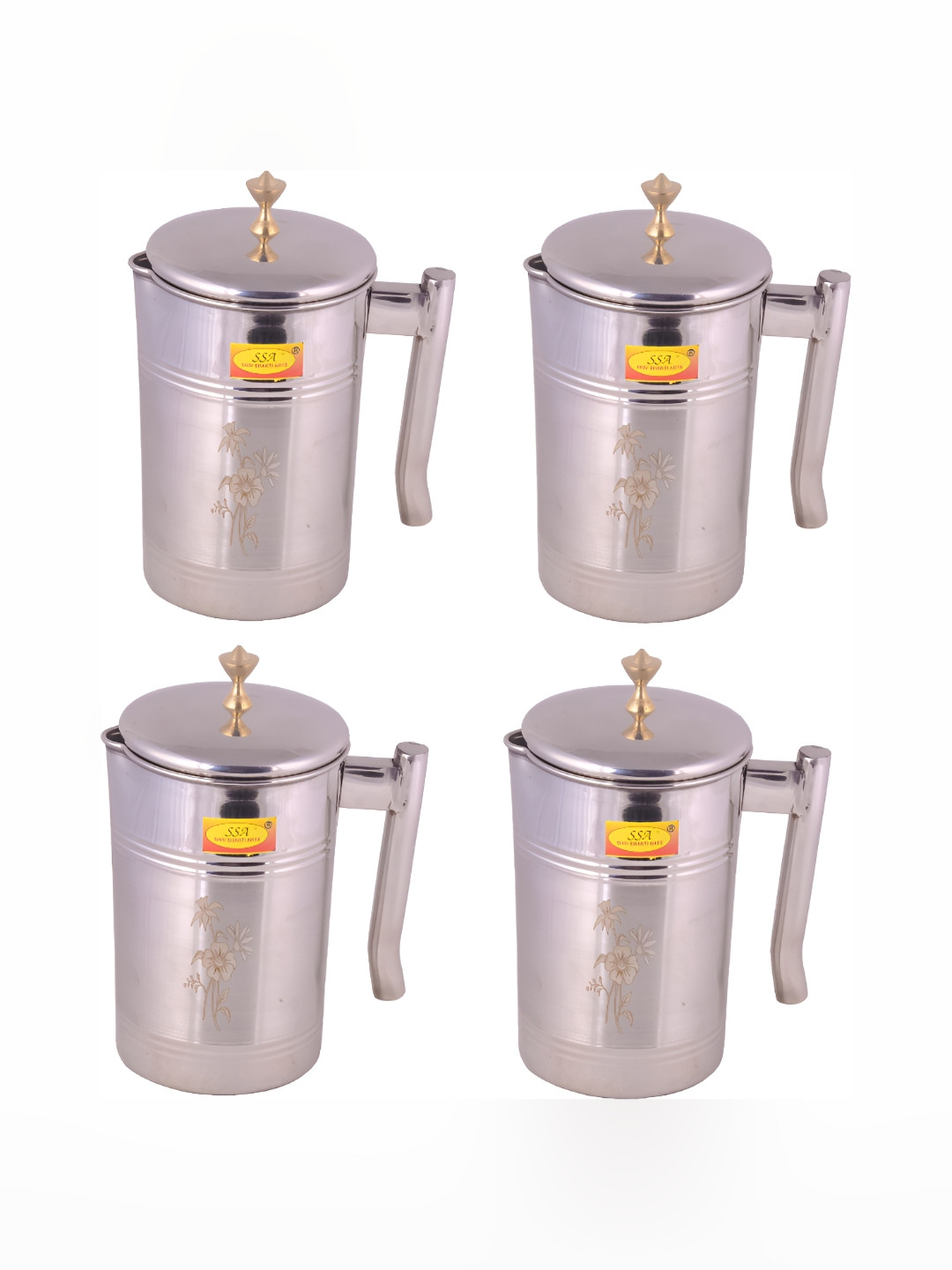 

Shivshakti Arts Silver Toned 4 Pcs Easy to Clean Stainless Steel Water Jugs 1.8 L