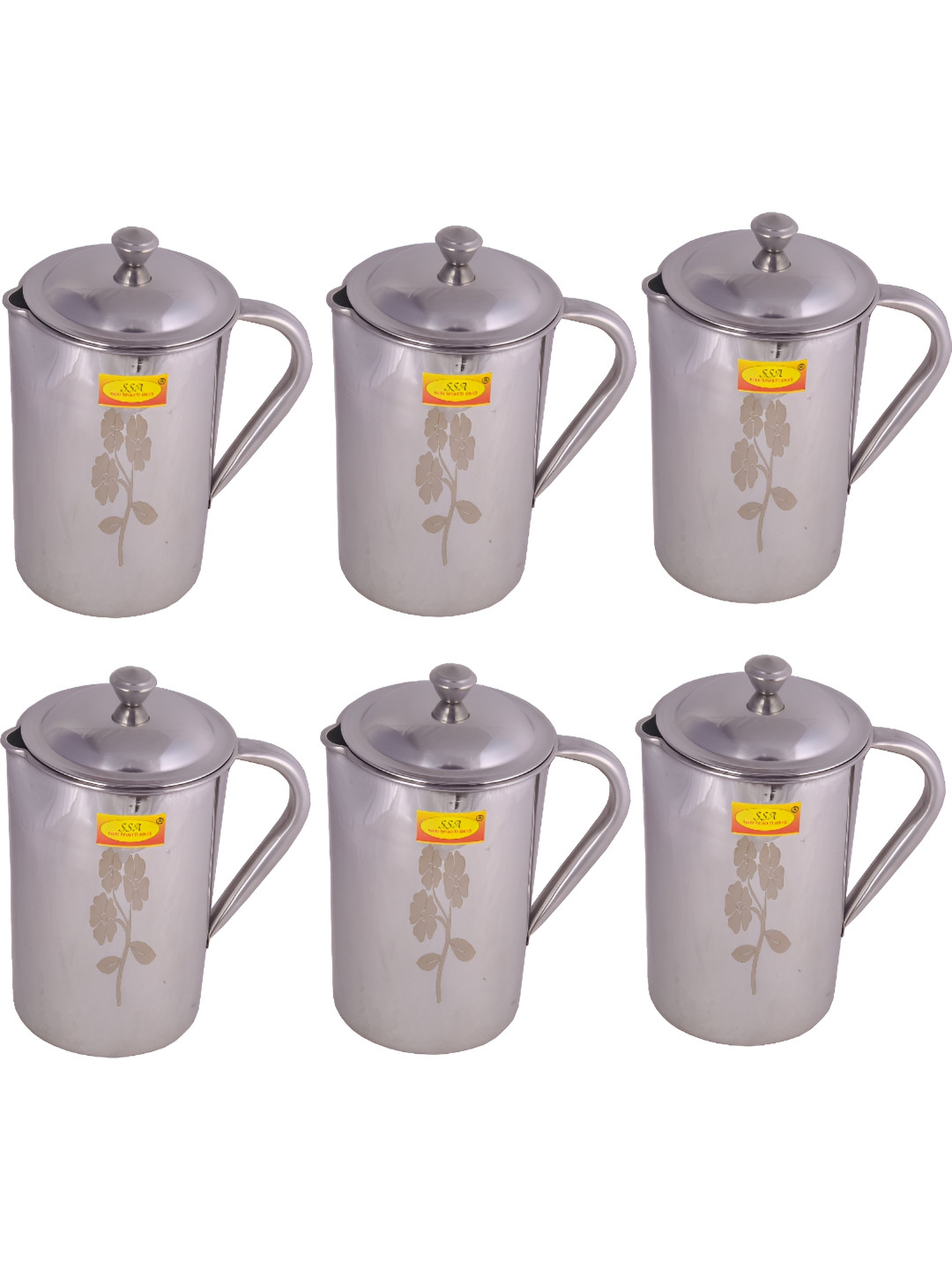 

Shivshakti Arts Silver Toned 6 Pcs Easy to Clean Stainless Steel Water Jugs 1.85 L